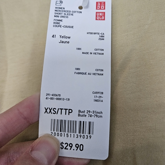 UNIQLO Mercerized Cotton Short Sleeve Mini Dress Yellow XXS NWT - Picture 2 of 6